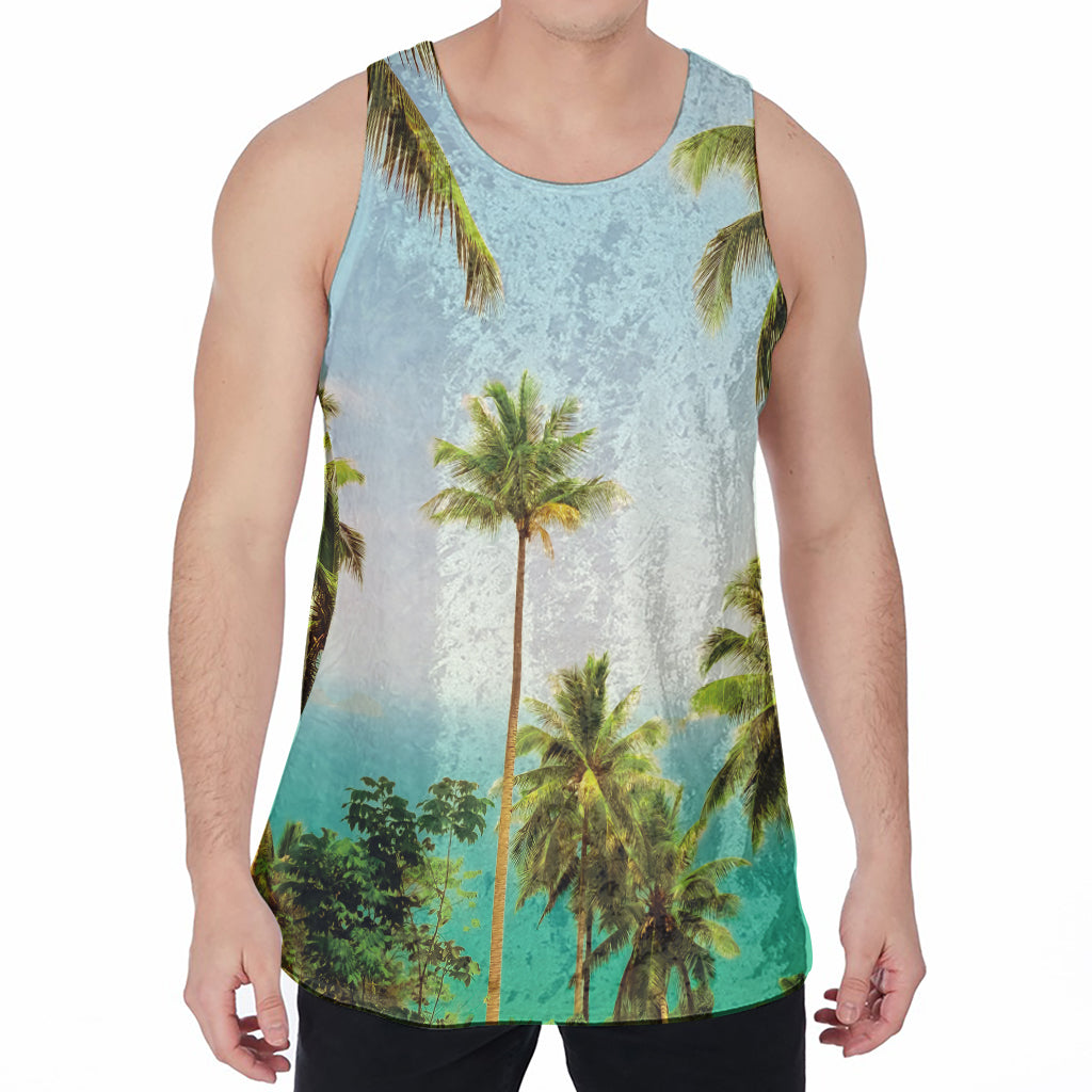 Coconut Tree Print Men's Velvet Tank Top
