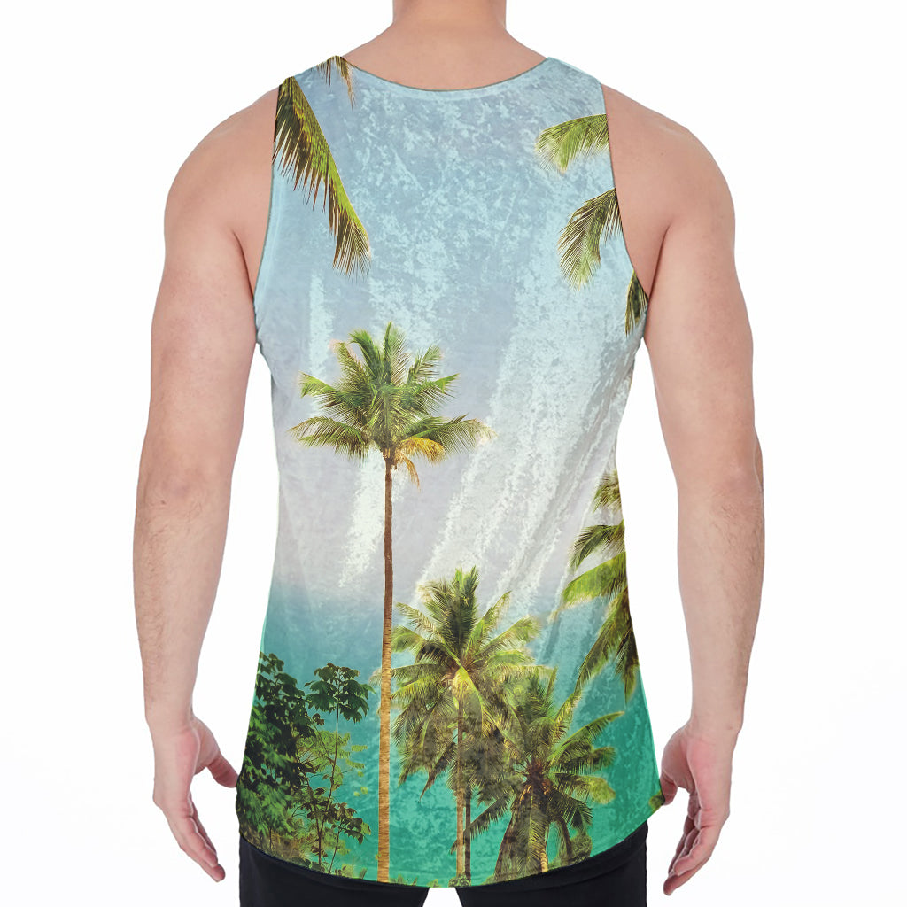 Coconut Tree Print Men's Velvet Tank Top