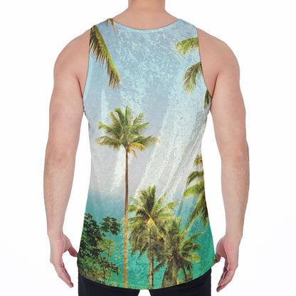 Coconut Tree Print Men's Velvet Tank Top