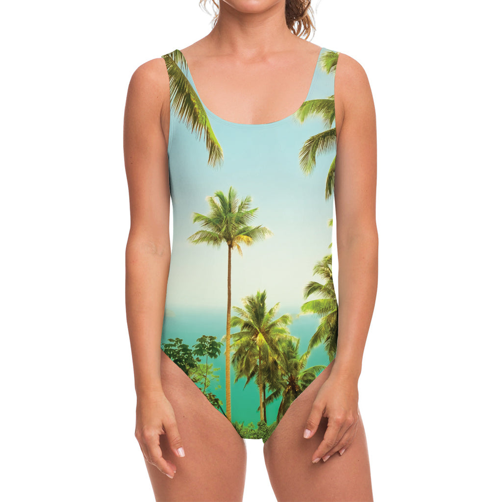 Coconut Tree Print One Piece Swimsuit