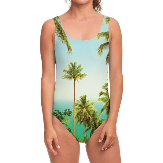 Coconut Tree Print One Piece Swimsuit