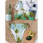 Coconut Tree Print One Shoulder Bikini Top