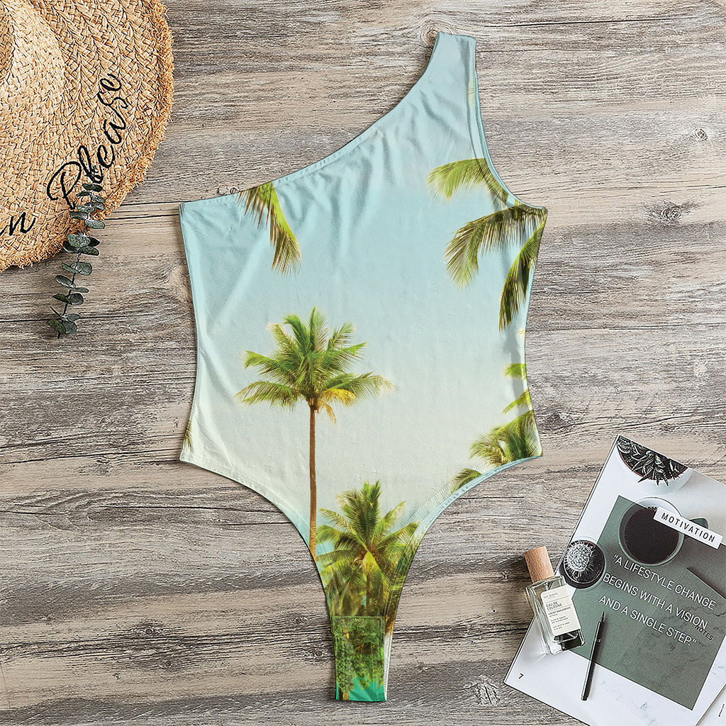 Coconut Tree Print One Shoulder Bodysuit