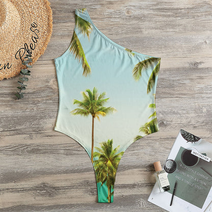 Coconut Tree Print One Shoulder Bodysuit