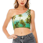 Coconut Tree Print One Shoulder Crop Top