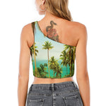 Coconut Tree Print One Shoulder Crop Top