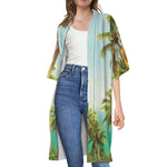 Coconut Tree Print Open Front Beach Cover Up