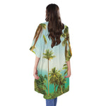 Coconut Tree Print Open Front Beach Cover Up