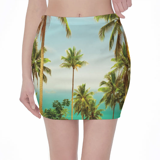 Coconut Tree Print Pencil Mini Skirt