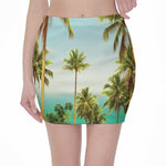Coconut Tree Print Pencil Mini Skirt