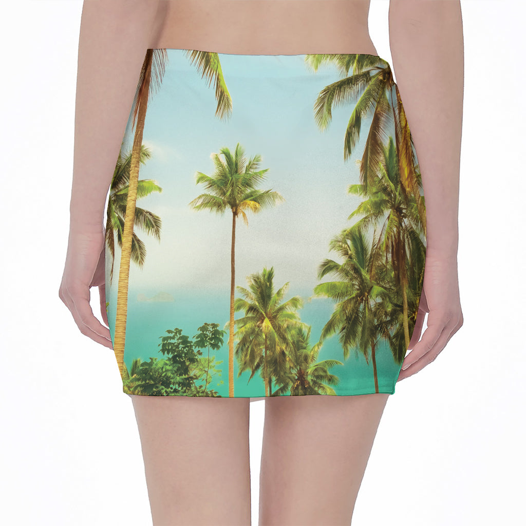 Coconut Tree Print Pencil Mini Skirt