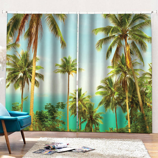 Coconut Tree Print Pencil Pleat Curtains