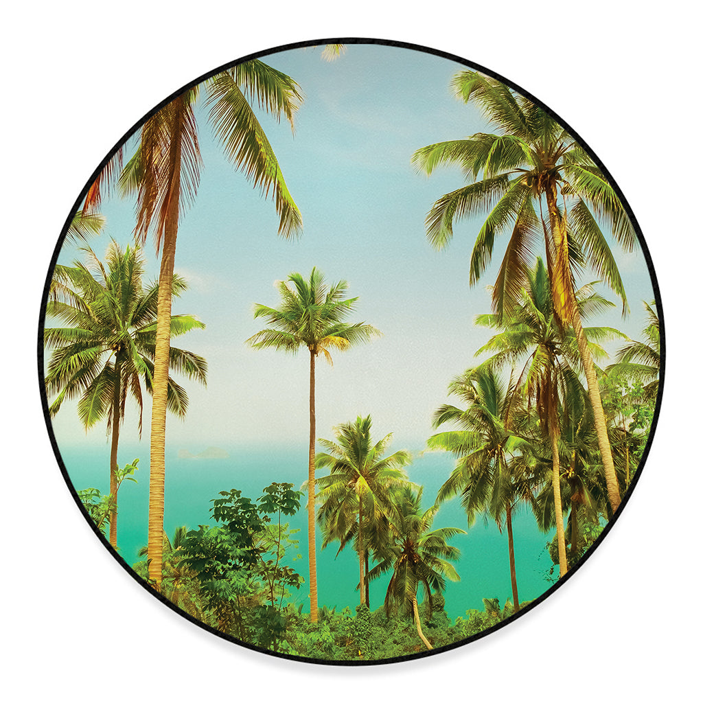 Coconut Tree Print Round Floor Mat