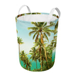 Coconut Tree Print Round Laundry Basket