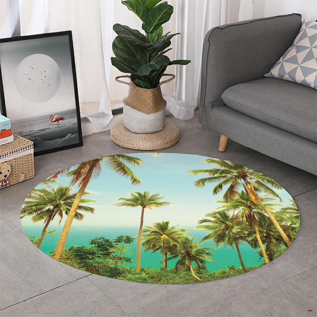 Coconut Tree Print Round Rug