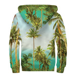 Coconut Tree Print Sherpa Lined Zip Up Hoodie