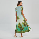 Coconut Tree Print Short Sleeve Maxi Dress