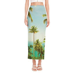 Coconut Tree Print Side Slit Maxi Skirt