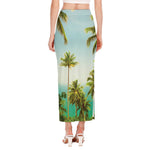 Coconut Tree Print Side Slit Maxi Skirt