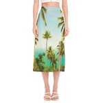 Coconut Tree Print Side Slit Midi Skirt