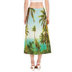 Coconut Tree Print Side Slit Midi Skirt