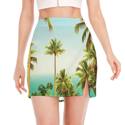 Coconut Tree Print Side Slit Mini Skirt