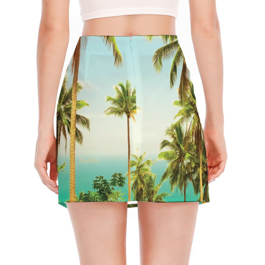 Coconut Tree Print Side Slit Mini Skirt