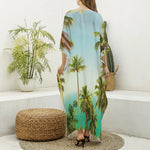 Coconut Tree Print Silk V-Neck Kaftan Dress