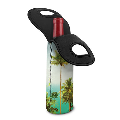 Coconut Tree Print Single Neoprene Wine Tote