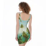 Coconut Tree Print Sleeveless Bodycon Dress