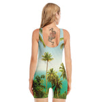 Coconut Tree Print Sleeveless One Piece Swimsuit