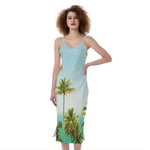 Coconut Tree Print Slim Fit Midi Cami Dress