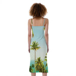 Coconut Tree Print Slim Fit Midi Cami Dress