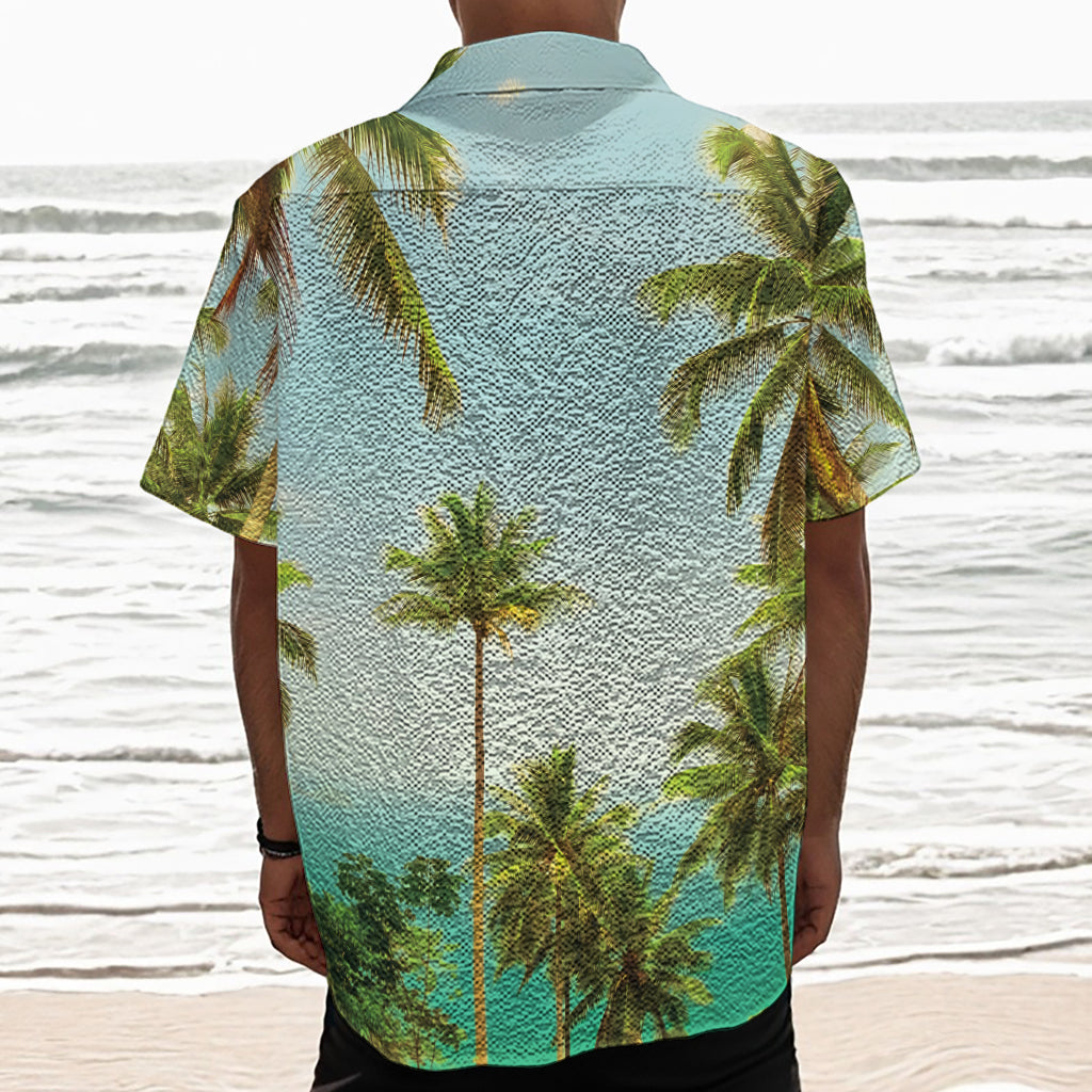 Coconut Tree Print Textured Short Sleeve Shirt
