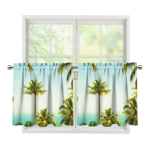 Coconut Tree Print Tier Curtains