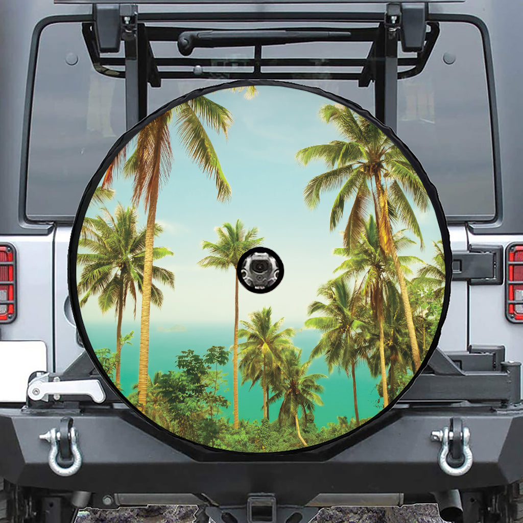 Coconut Tree Print Tire Cover With Camera Hole