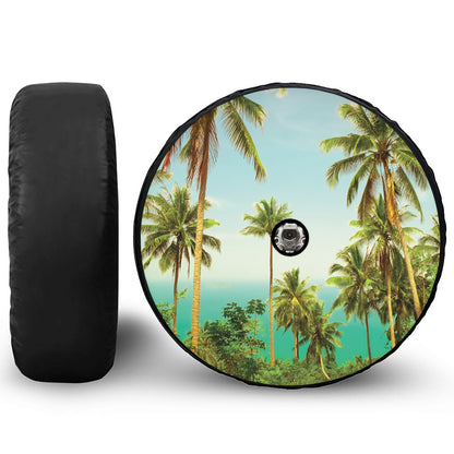 Coconut Tree Print Tire Cover With Camera Hole