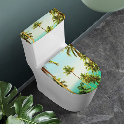 Coconut Tree Print Toilet Lid And Tank Cover Set