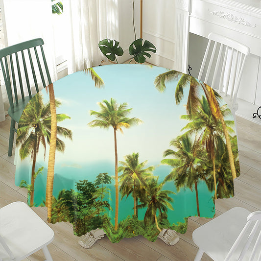 Coconut Tree Print Waterproof Round Tablecloth