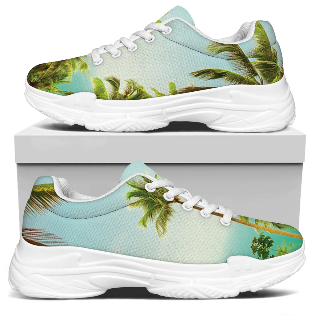 Coconut Tree Print White Chunky Shoes