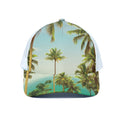 Coconut Tree Print White Mesh Trucker Hat