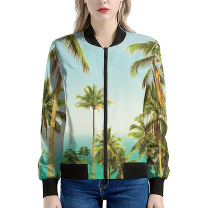Coconut Tree Print Women's Bomber Jacket