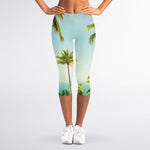 Coconut Tree Print Women's Capri Leggings