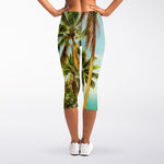 Coconut Tree Print Women's Capri Leggings