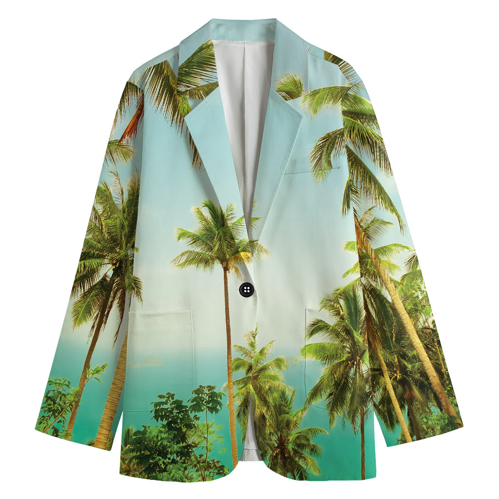 Coconut Tree Print Women's Cotton Blazer