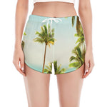Coconut Tree Print Women's Split Running Shorts