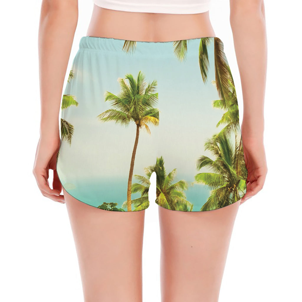 Coconut Tree Print Women's Split Running Shorts