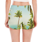 Coconut Tree Print Women's Split Running Shorts