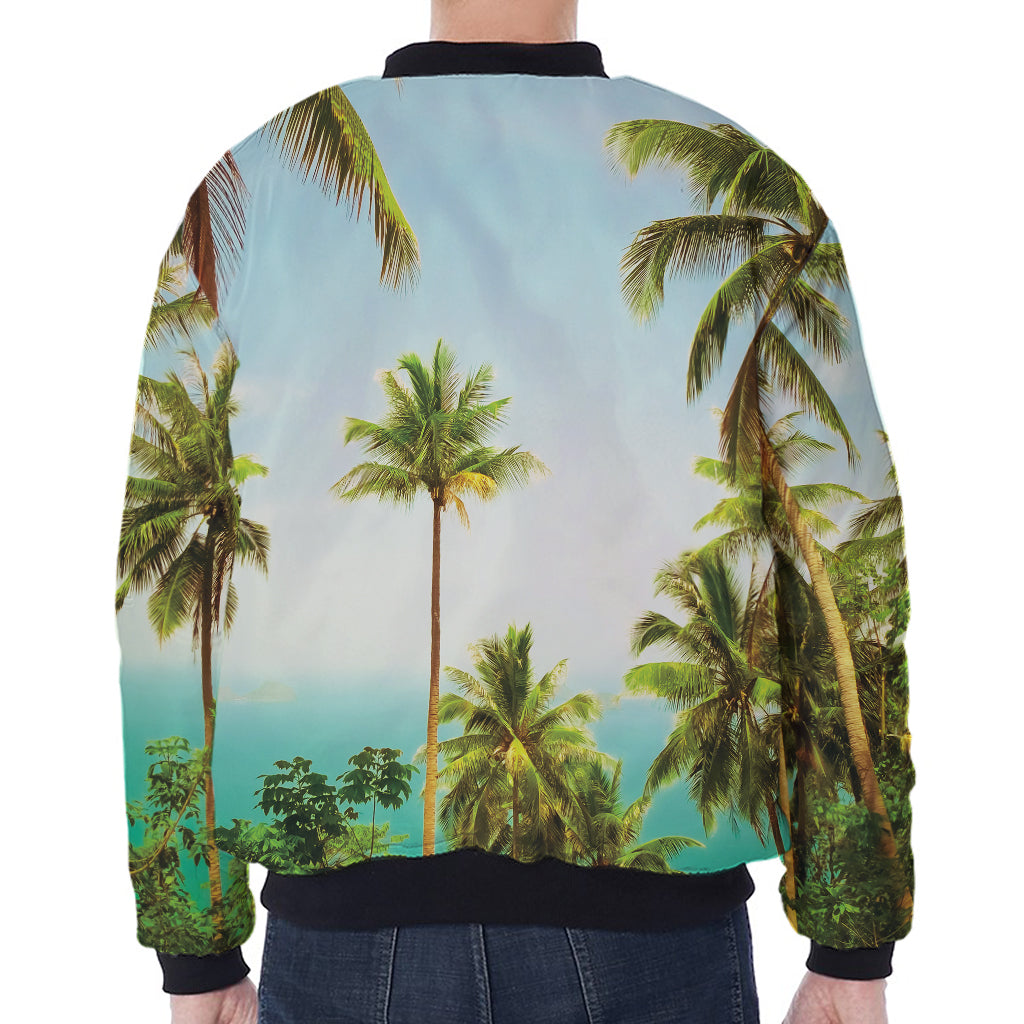 Coconut Tree Print Zip Sleeve Bomber Jacket