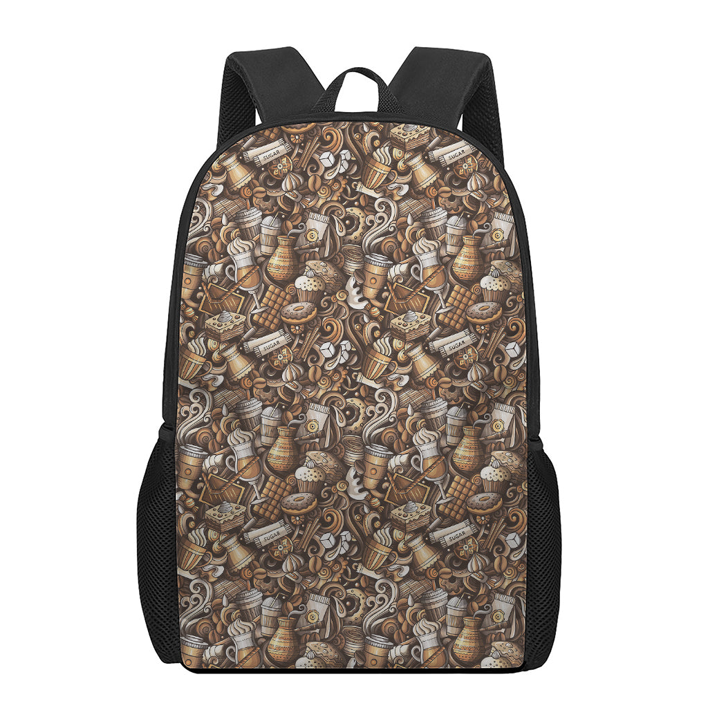 Coffee And Dessert Drawing Pattern Print 17 Inch Backpack